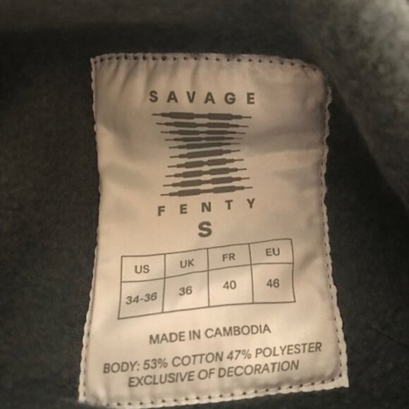 NWT Savage x Fenty Essential Holographic 3D Logo-Trim Oversized Sweatshirt Grey - Picture 8 of 12